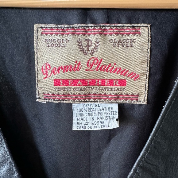 Vintage Permit Platinum Black Leather Western Style Vest Size XL - Picture 4 of 9
